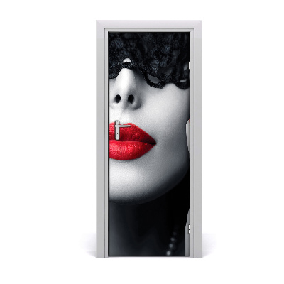 Fototapeta samolepiace na dvere Čipkovaná maska červené pery