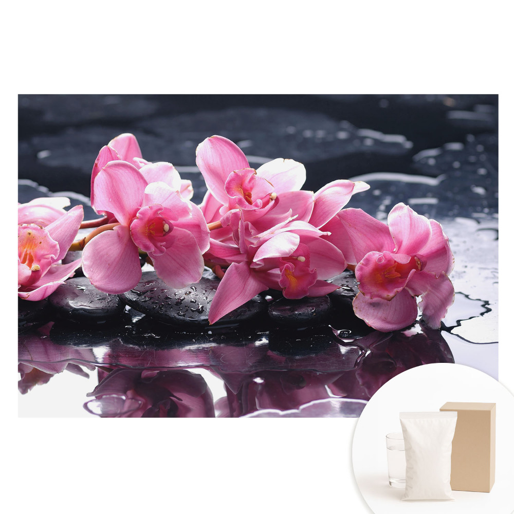 Veľkoplošná fototapeta na stenu Ružové orchidey na kameňoch