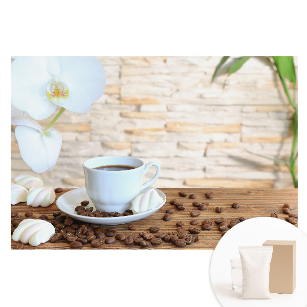 Fototapeta na netkanej textílii Káva a orchidea na dreve