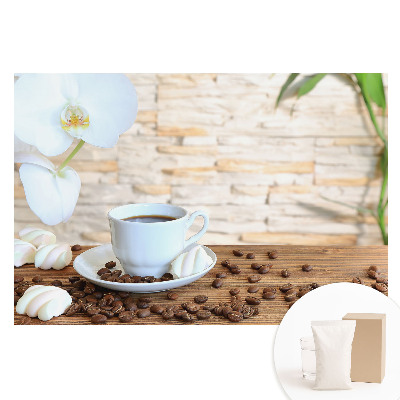Fototapeta na netkanej textílii Káva a orchidea na dreve