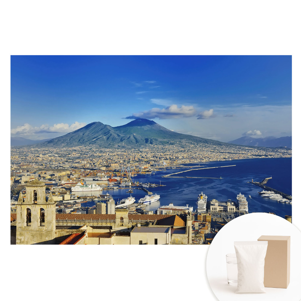 Netkaná fotografická tapeta Malebná krajina so sopkou a prístavom
