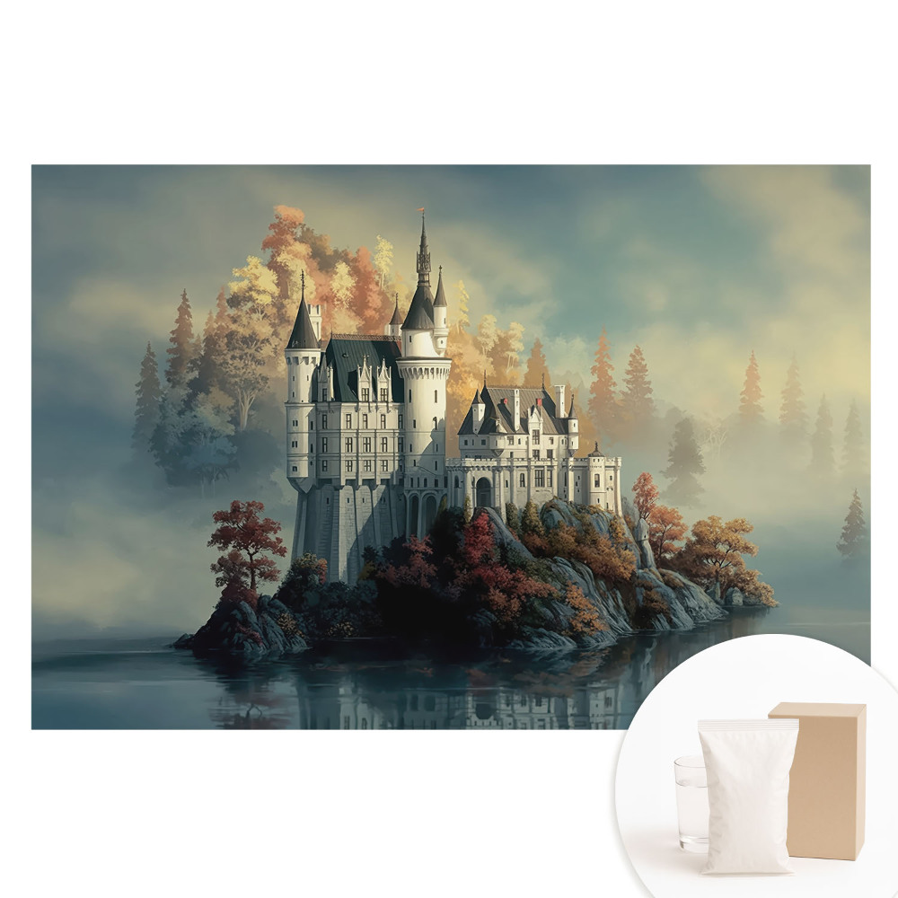 Fototapeta s potlačou na netkanej textílii Jesenný hrad sa odráža vo vode