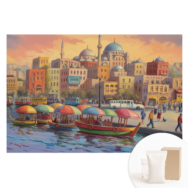 Fototapeta na netkanej textílii Farebné lode a mestské kupoly