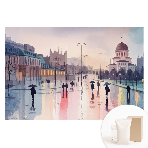 Fotografická tapeta na netkanej textílii Mestská ulica po daždi