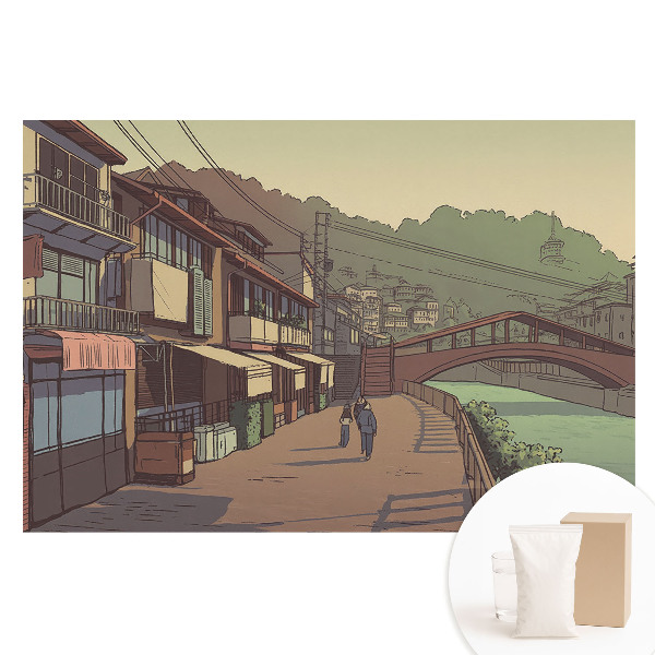 Netkaná fotografická tapeta Most a ulica v pastelových farbách