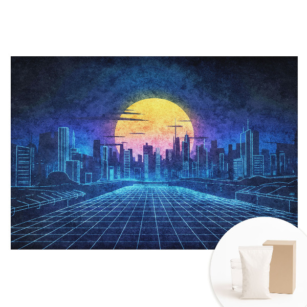 Netkaná tapeta s potlačou Západ slnka vo futuristickom meste