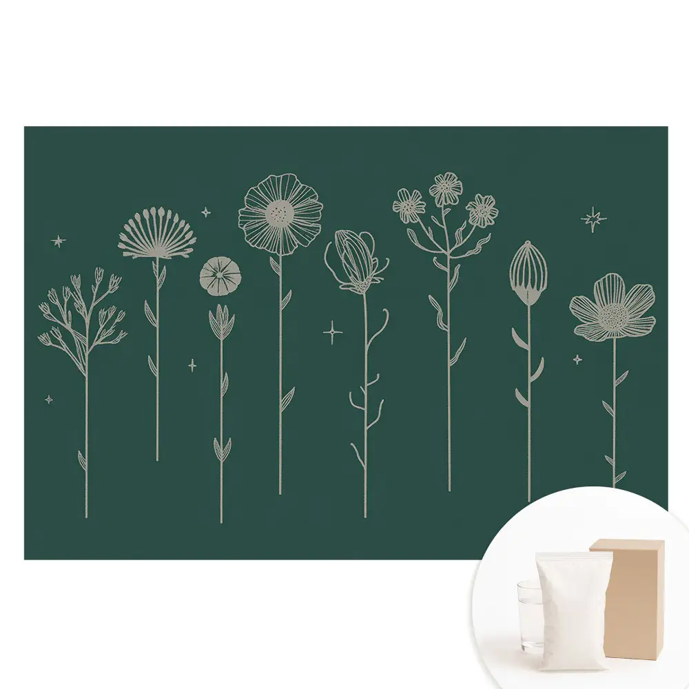 Fototapeta na vliese s minimalistickým kvetinovým motívom na zelenom pozadí