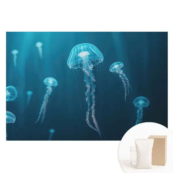 Fototapeta na netkanej textílii Modrá medúza v hlbokom oceáne