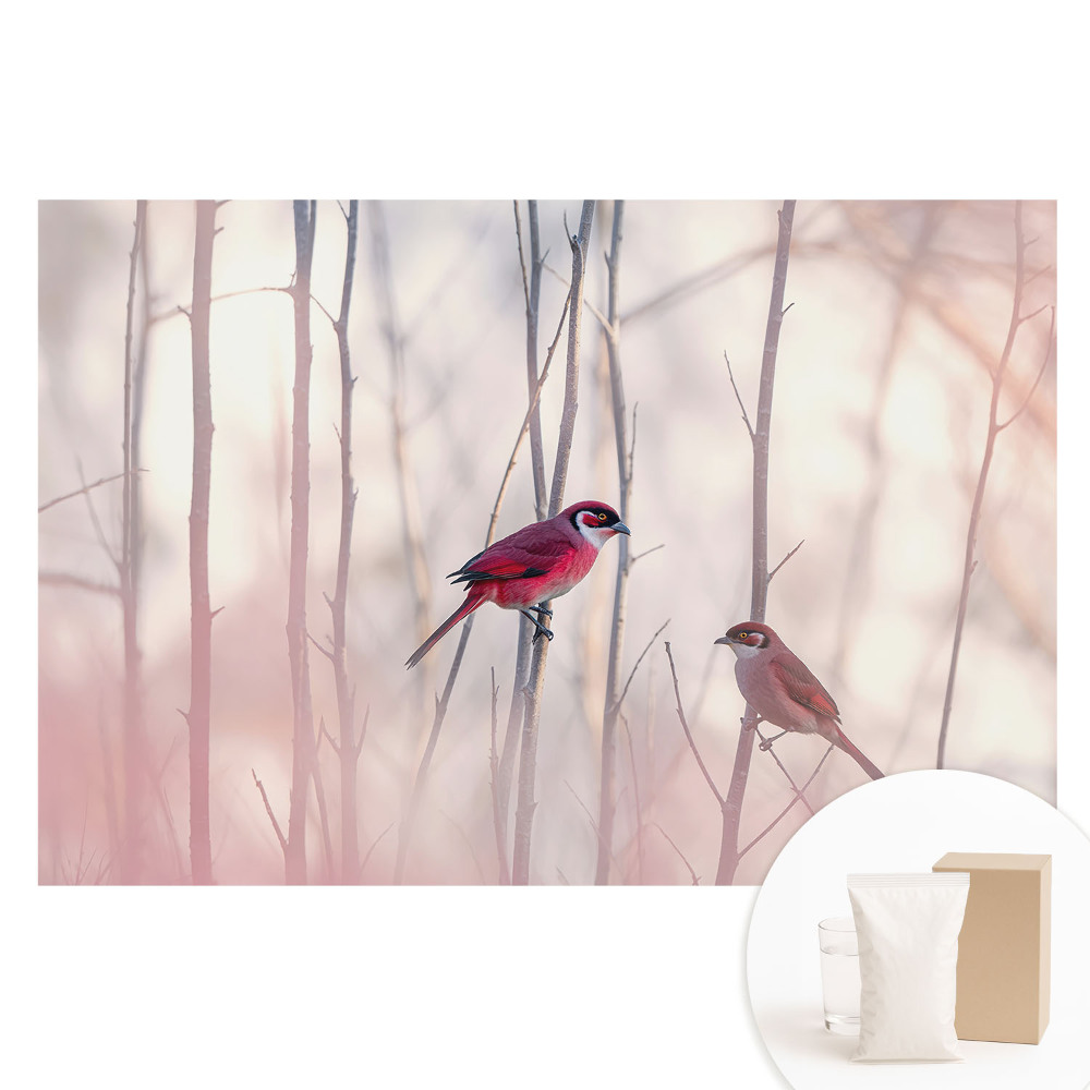 Fototapeta s potlačou na netkanej textílii Roztomilé vtáky v ružovom lese