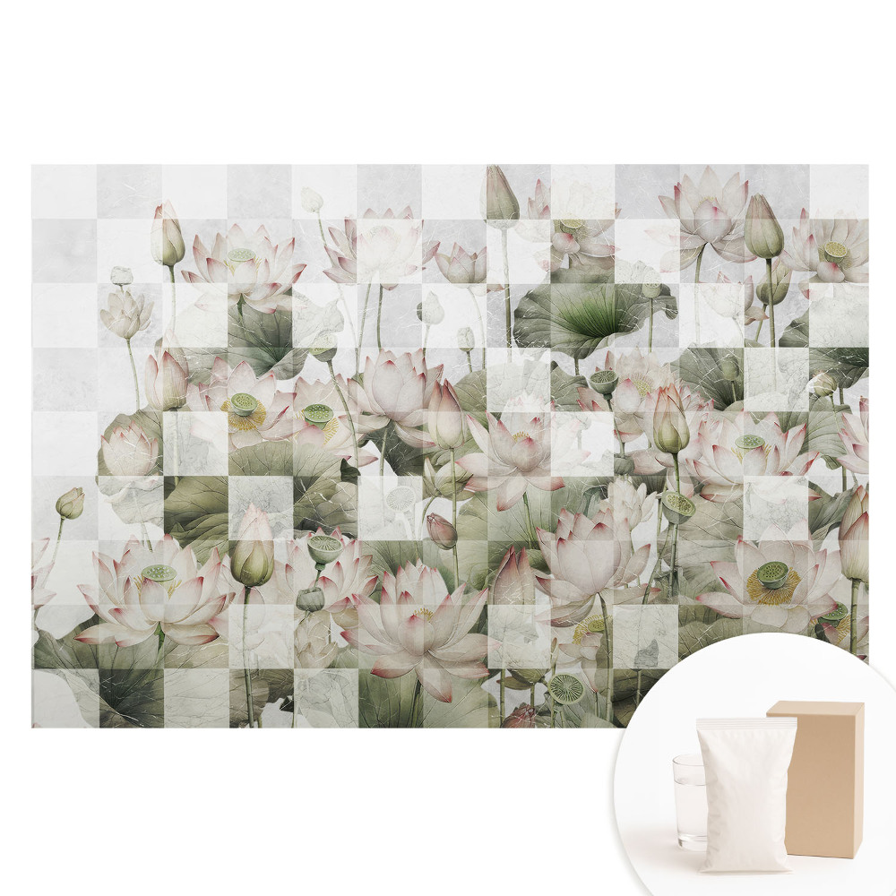 Fototapeta na vliese Lotosové kvety a geometrické vzory