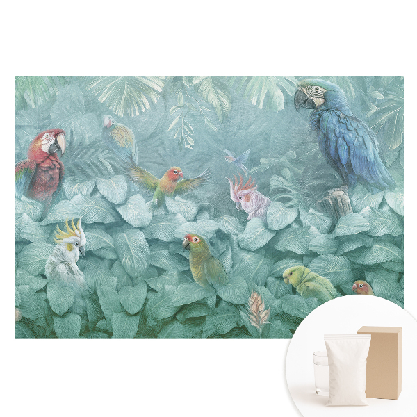 Netkaná tapeta s potlačou Farebné papagáje v tropickej džungli