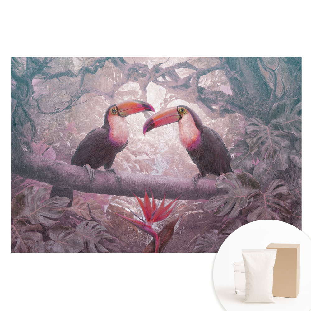 Veľkoplošná fototapeta na stenu Farebné tukany v tropickej džungli