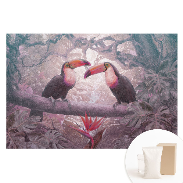 Veľkoplošná fototapeta na stenu Farebné tukany v tropickej džungli