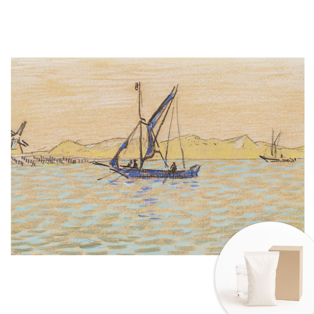 Netkaná fotografická tapeta Pastelová krajina, veterný mlyn