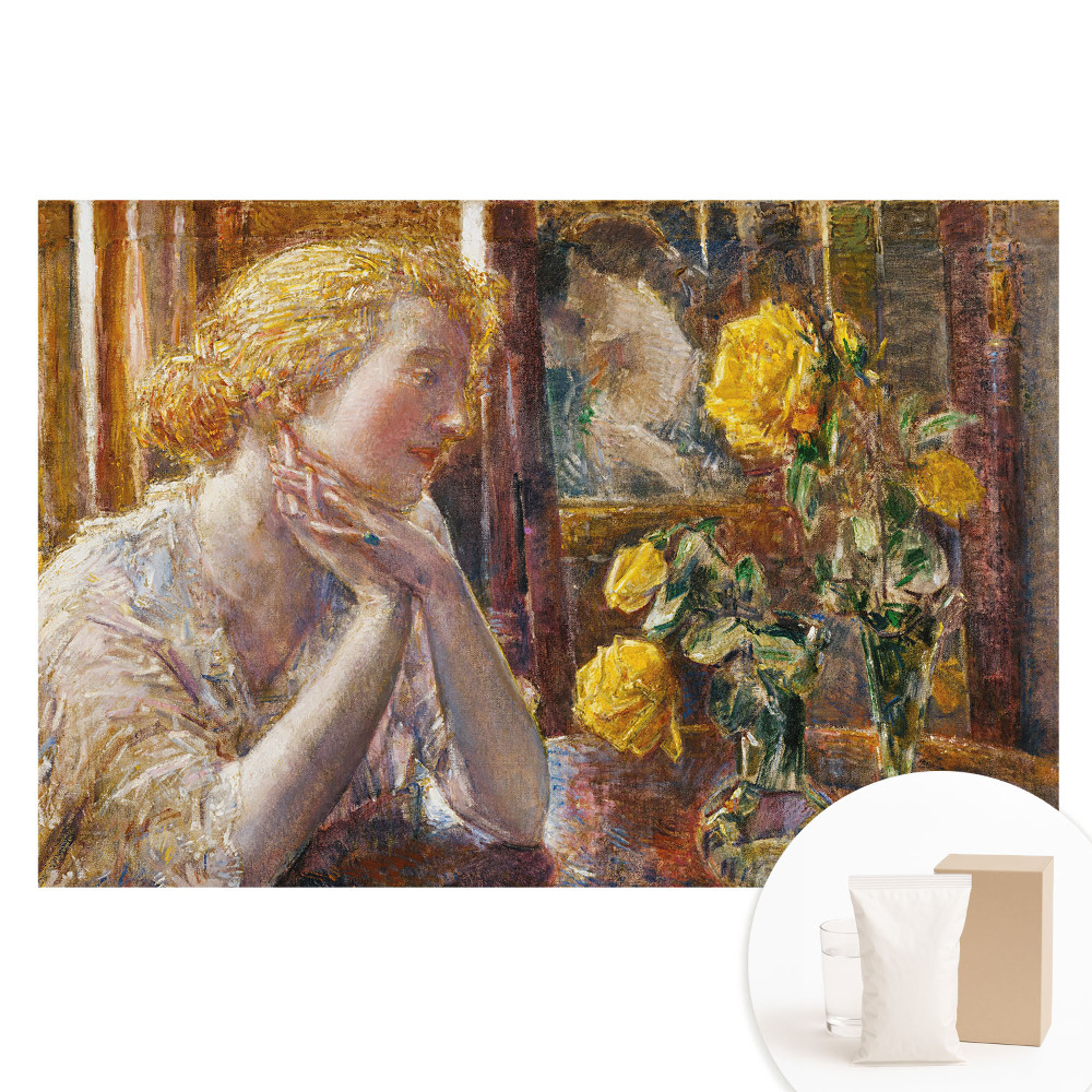 Netkaná fotografická tapeta Zamyslená silueta a farebné kvety