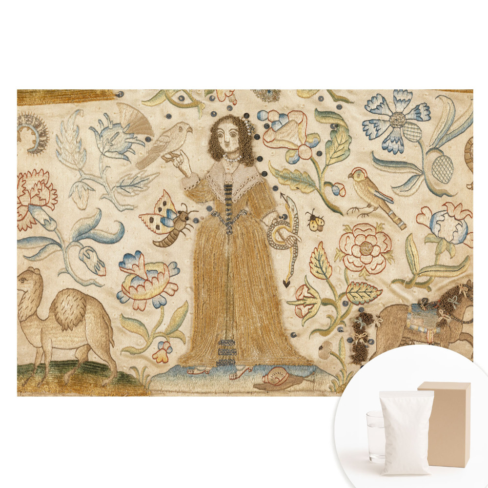 Fototapeta na netkanej textílii Kvetinová krajina s postavou v strede