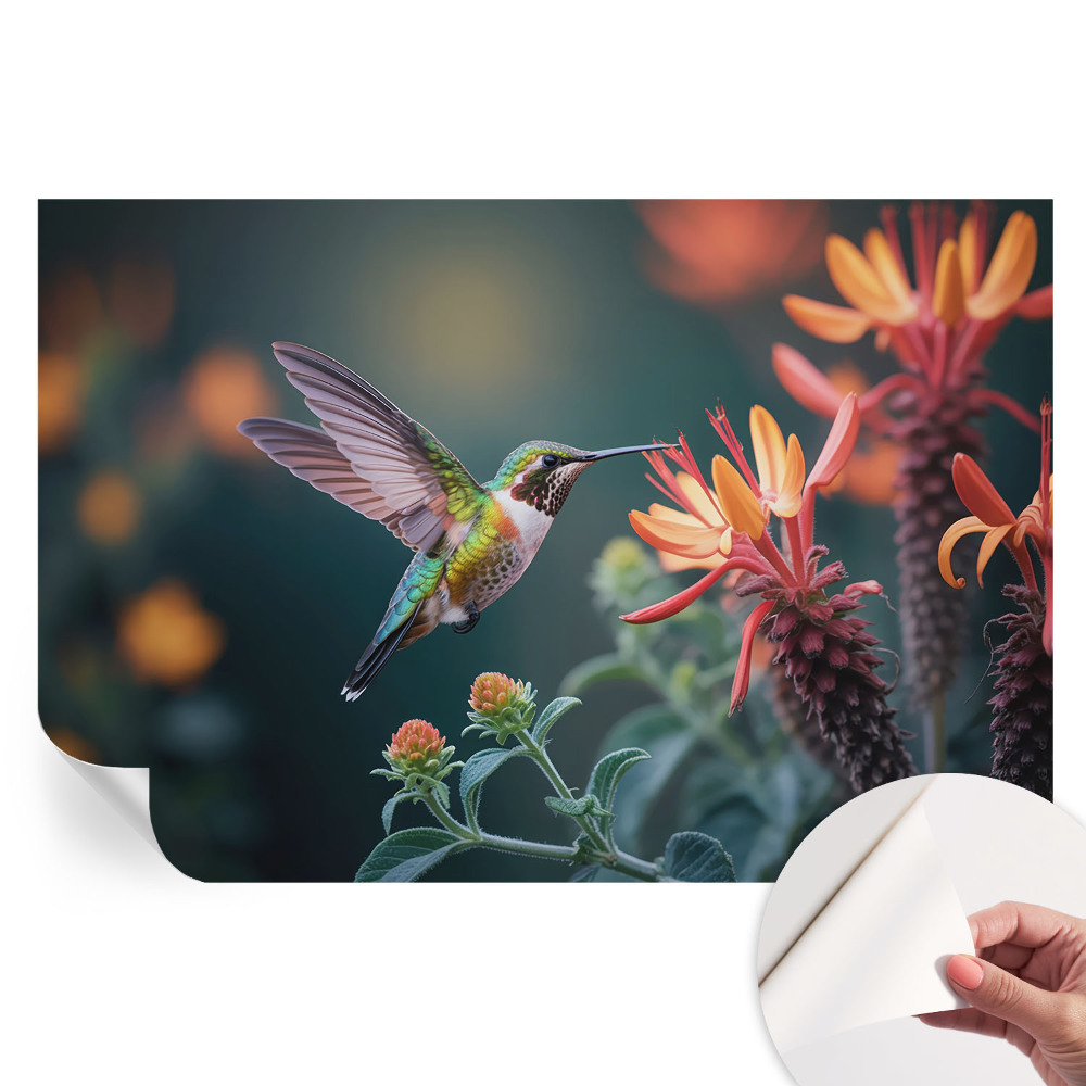 Samolepiaca fotografická tapeta Kvety a kolibrík