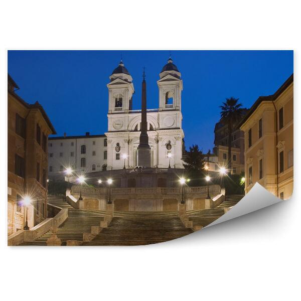 Fototapeta na stenu Kostol Trinità dei Monti budovy schodisko fontána noc