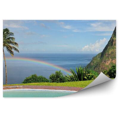 Fototapeta na stenu Bazén Skaly Oceán Palmy Obloha Mraky Dúha