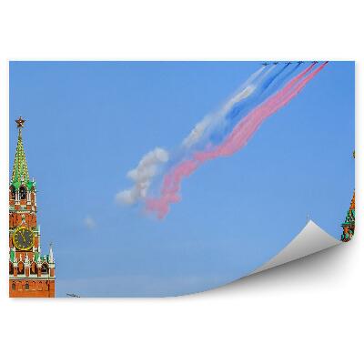 Fototapeta Ruská Vlajka Lietadlá Dym Budovy