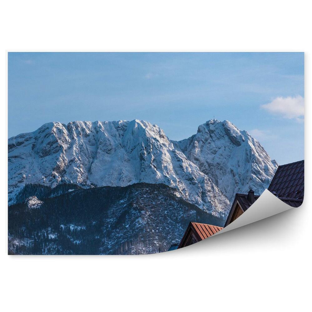 Fototapeta Giewont sneh hory chata stromy nebo mraky pochované tatry