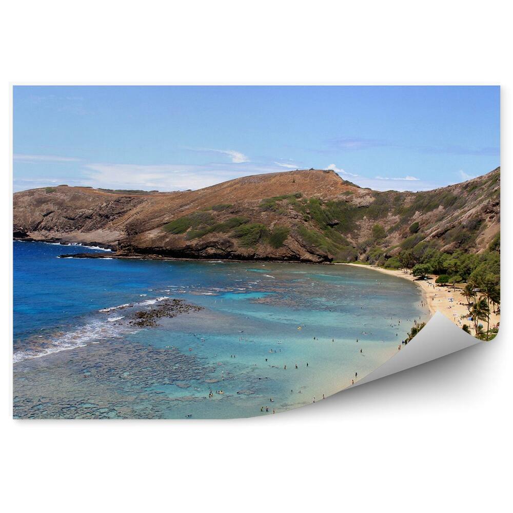 Fototapeta na stenu Krásna pláž ostrov Oahu oceán ľudia hory palmy havaj obloha