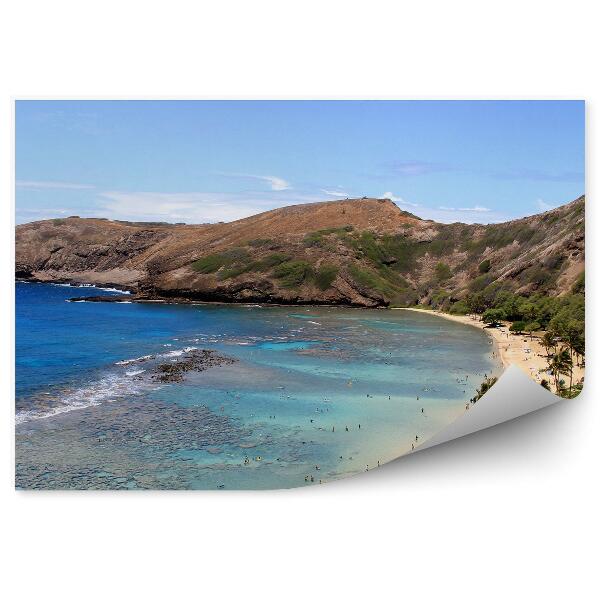 Fototapeta na stenu Krásna pláž ostrov Oahu oceán ľudia hory palmy havaj obloha