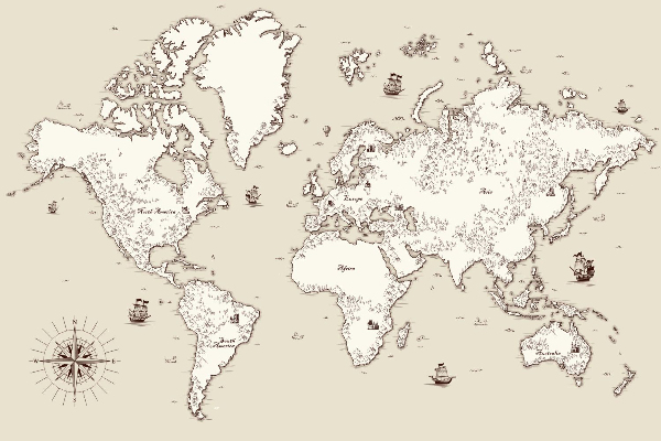 Fototapeta na stenu Stará mapa sveta s dekoratívnymi prvkami