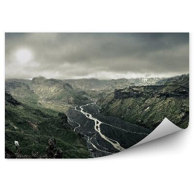 Fototapeta Tmavá Krajina Kopce Rieka Zamračená Obloha