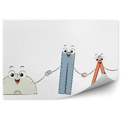 Fototapeta do detskej izby Geometrické školské potreby ceruzka pravítko smajlíci