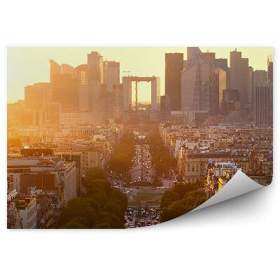 Fototapeta na stenu Pohľad z vtáčej perspektívy budovy ulice autá západ slnka