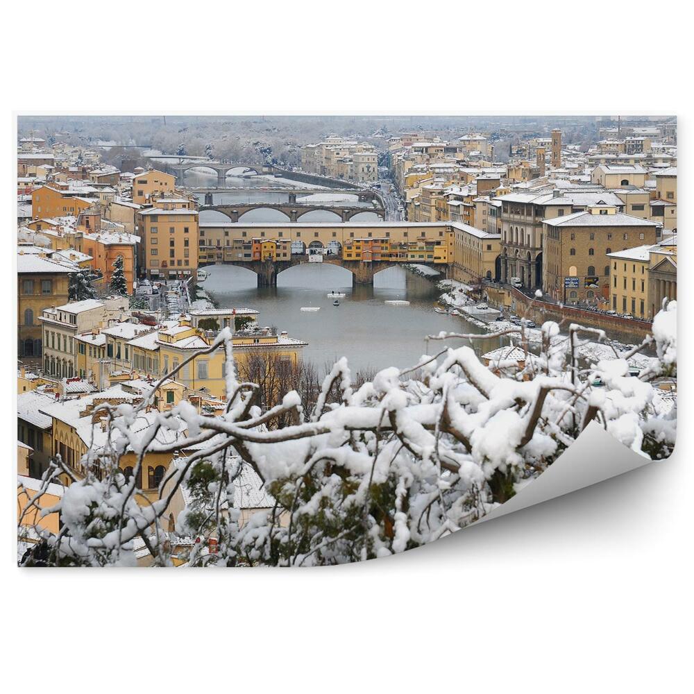 Fototapeta Most zlatníkov riečne budovy obloha Florencia zima sneh