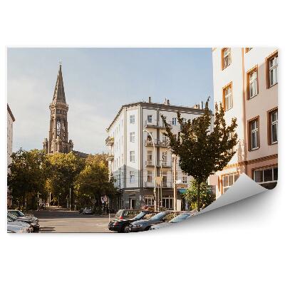 Fototapeta Budovy stromy autá cesta katedrála