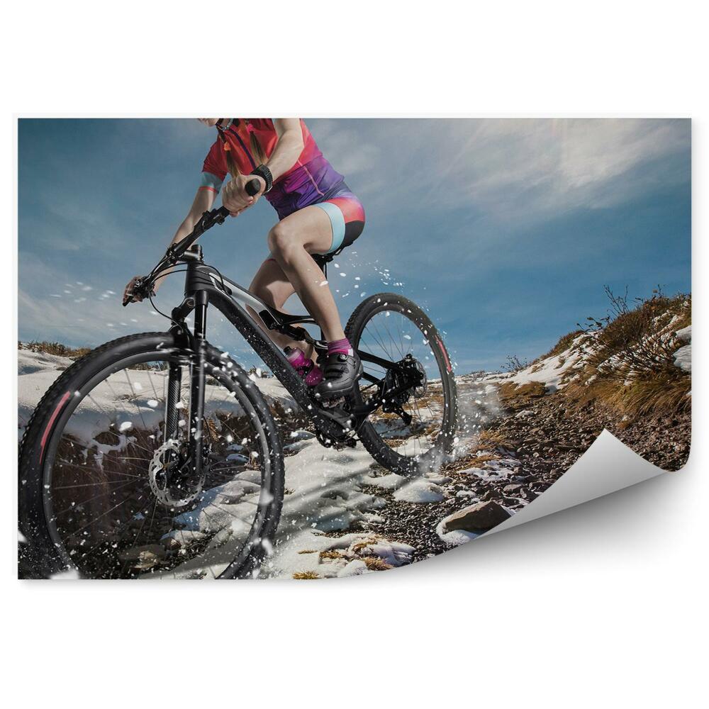 Fototapeta Šport Horský Bicykel Cyklista Sneh Kamene
