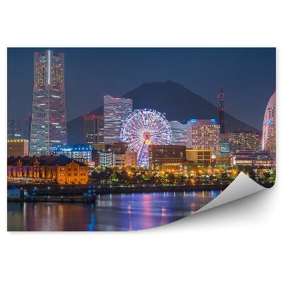Fototapeta na stenu Panoráma mesta Jokohama hora Fudži súmrak svetlo noc