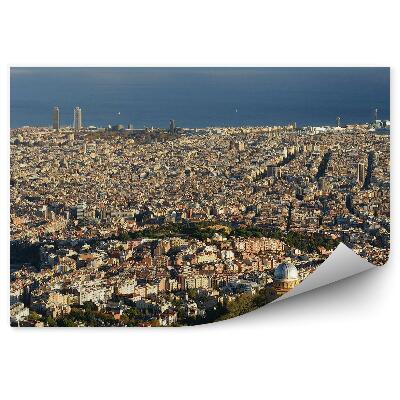 Fototapeta Budovy stromy more obloha mraky Barcelona Španielsko