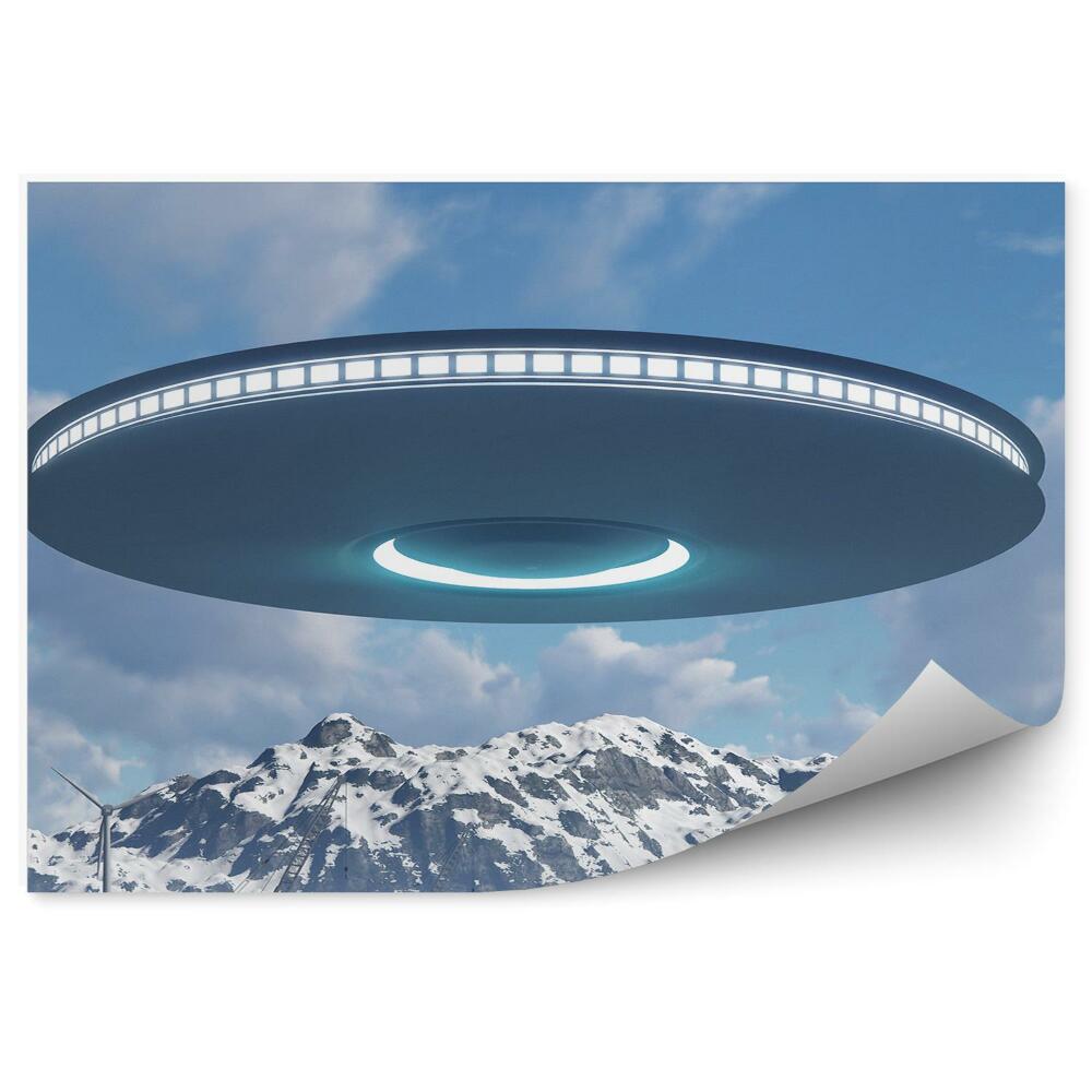 Fototapeta Ufo Mraky Obloha Hory Domy Továreň Veterné Mlyny Zimný Sneh 3d