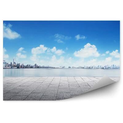 Fototapeta Dlažba Chodníka Mrakodrapy Budovy Oceán Obloha Mraky