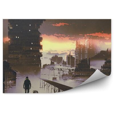 Fototapeta Muž opustené mesto v oblakoch