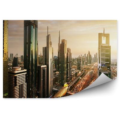 Fototapeta na stenu Mrakodrapy svetlá cesty autá západ slnka