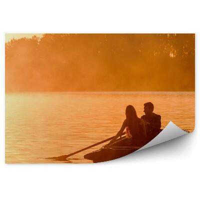 Fototapeta Pár Datovanie Jazero Loď Les Hmla