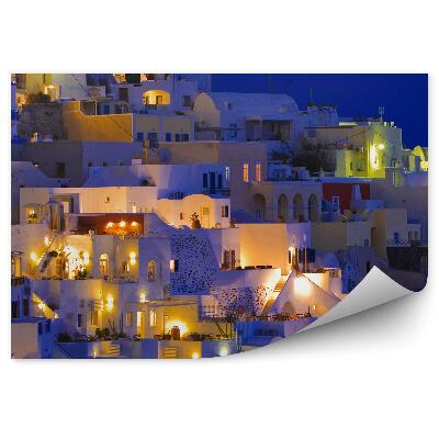 Fototapeta Pohľad z vtáčej perspektívy Santorini budovy Grécko noc svetlo