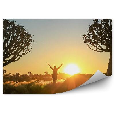 Fototapeta na stenu Stromy Rastliny Tráva Žena Východ Slnka