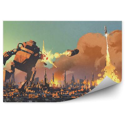 Fototapeta do detskej izby Obrovský robot vypúšťanie rakety mesto