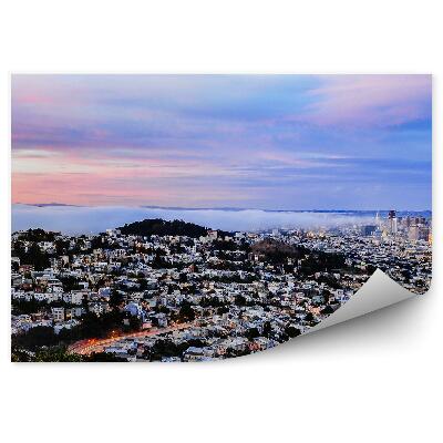 Fototapeta Pohľad z vtáčej perspektívy budovy obloha mraky stromy cesta