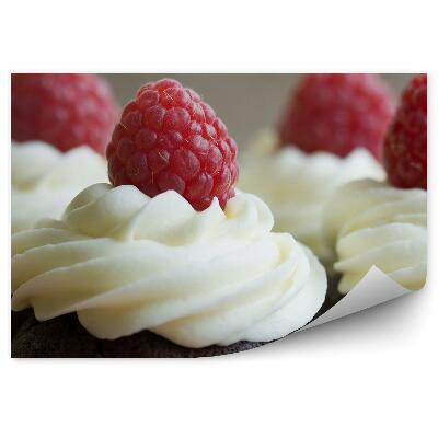 Fototapeta na stenu Čokoládové koláčiky so šľahačkou maliny