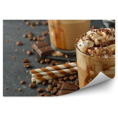 Fototapeta Káva frappe šľahačka kávové zrná čokoládová slamka