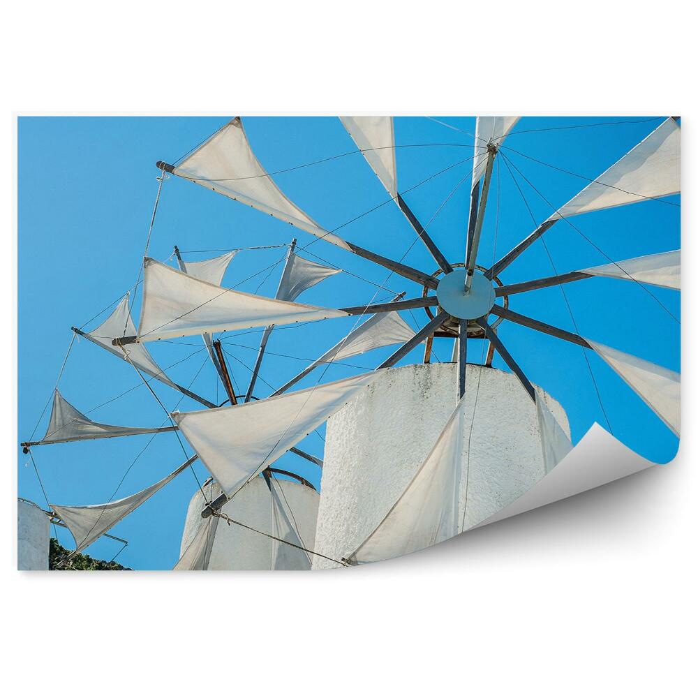 Fototapeta na stenu Grčija Kreta bele vetrnice modro nebo