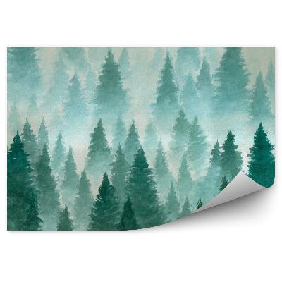 Fototapeta Ručne kreslená akvarelová ilustrácia krajina mystický ihličnatý les