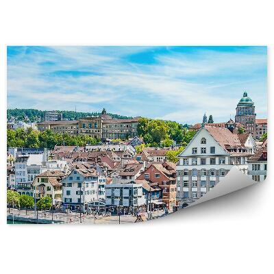 Fototapeta Budovy most rieka kostol obloha mraky zürich